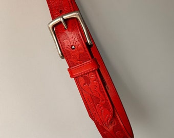 1980s Belt Thick Red Leather Gold Buckle Waist Cinch L - Etsy display picture 1