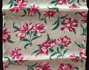 1940s Rayon Fabric, Pink Flowers Print