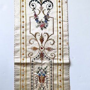 Amazing French Silk Floral & Scroll Embroidery on Cream Silk