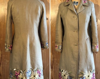 Embroidered Floral Linen Coat - VTG 1980s DKNY