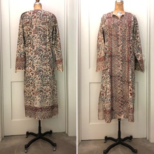 Indian Woodblock Caftan VTG 1960s Boho Dress