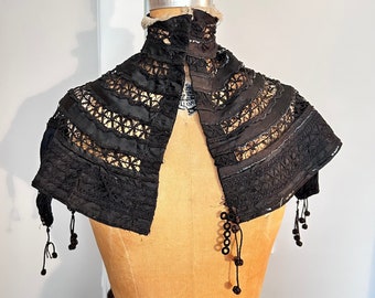 Victorian Capelet w/ Black Lace, Sequins & Tassels