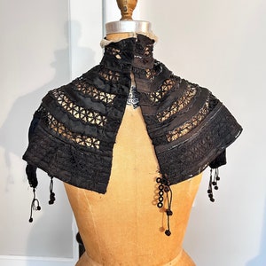Victorian Capelet w/ Black Lace, Sequins & Tassels