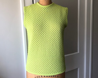 VTG 60s Knit Top, Lime Green Nylon Bubblestitch