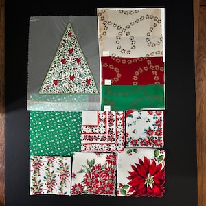 1950s Christmas Bundle - 5 Printed Hankies and 3 Printed Fabrics