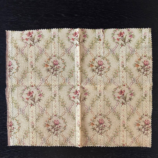 Antique 1920s Tapestry Brocade Jacquard - Floral Cameos on a Trellis & Stripe Design