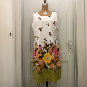 Fun Floral Border Cotton Damask Dress - Vintage 1960s