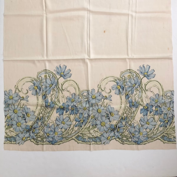 Beautiful Art Nouveau Silk Textile - Blue Floral and Scroll Border