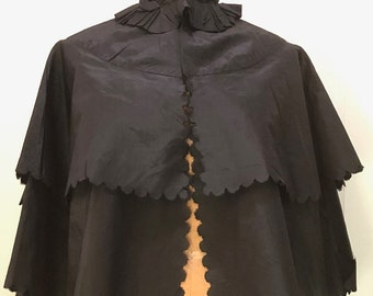 Victorian Silk Cape w/ Scallop Edges & Pleated Neckline