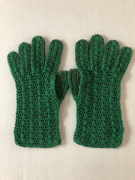 French Crocheted Gloves - VTG 1950s Ladies Green … - image 6