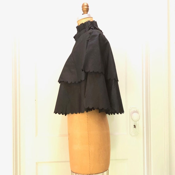 Victorian Black Silk Cape with Scallop Edges and … - image 3