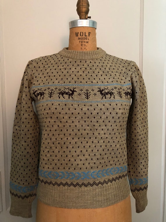 VTG 1950s Reindeer Ski Sweater - Wool