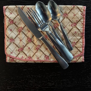 Talheres florais rosa, materiais de arte, talheres, porta-cartas de amor - vintage da década de 1920
