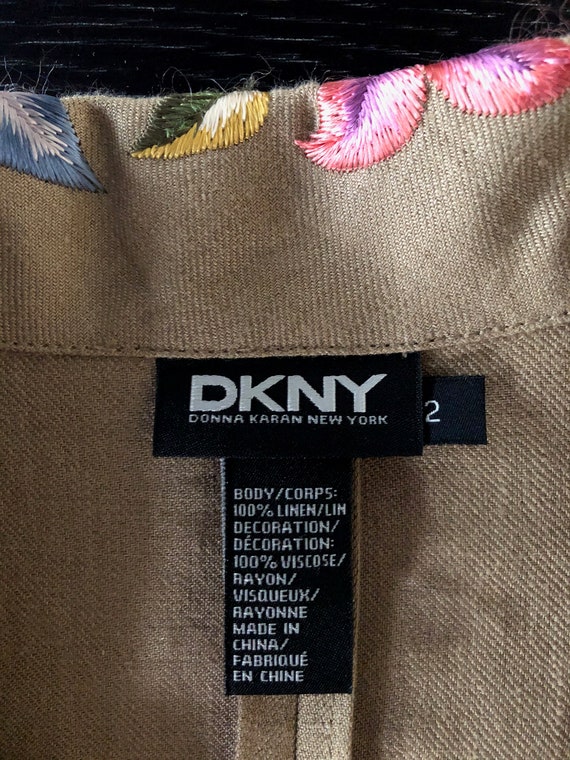 VTG DKNY Embroidered Flowers Linen Coat - Vintage 198… - Gem