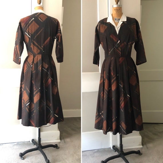 1950s Plaid Dress with White Collar Insert & Box … - image 2