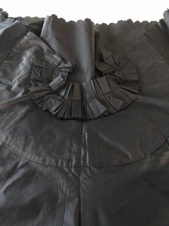 Victorian Black Silk Cape with Scallop Edges and … - image 7