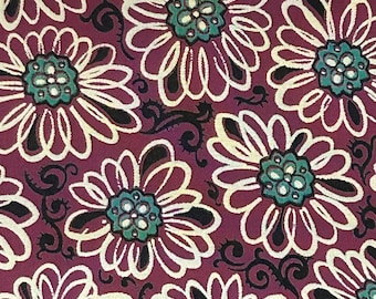 1940s Rayon Fabric, Fun Floral & Scrolls Print