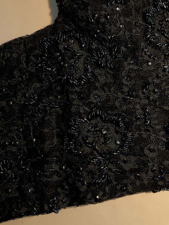 Fab 1950s Beaded Sweater, Black Lace Overlay - image 4