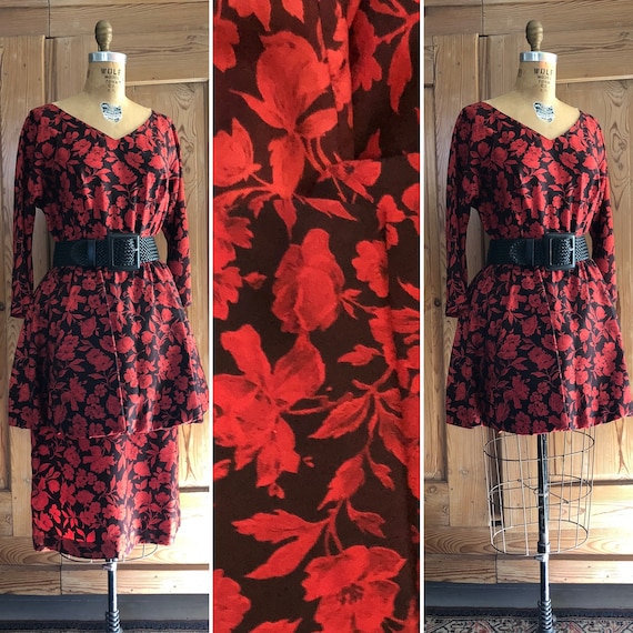 1950s Long or Short Dress, Red Roses