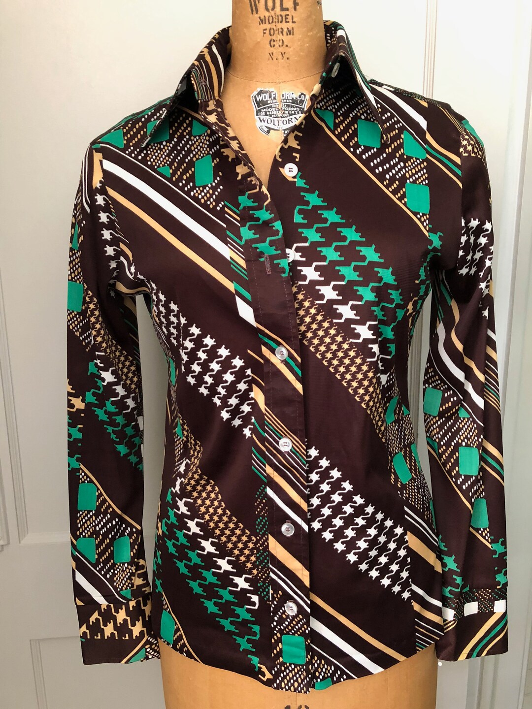 VTG 70s HAWAIIAN STYLE BUTTON DISCO SHIRT COTTON BIG COLLARS DISCO MOD 34” XS