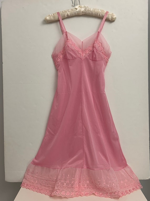 1960s Pink Lace Trim Full Slip by LONDON MADE - image 2