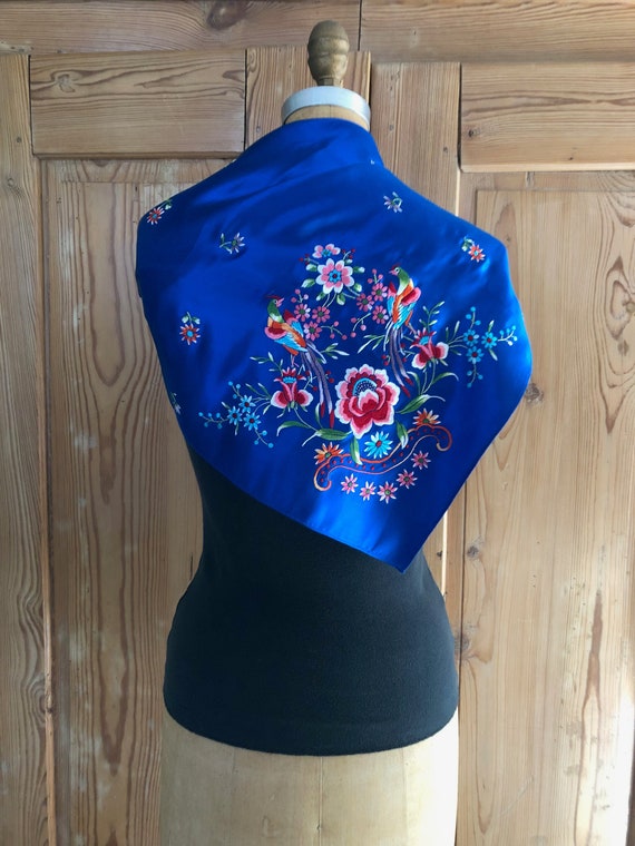 Chinese Silk Hand Embroidered Royal Blue Silk 1980