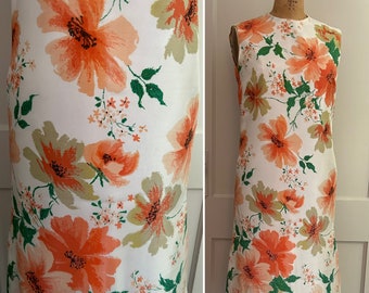 1960s Peach Flowers Summer Dress