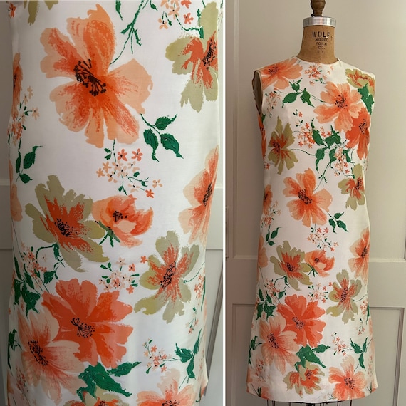 1960s Peach Flowers Summer Dress