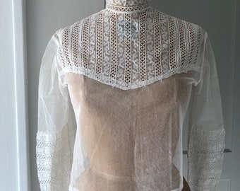 Edwardian Blouse, Lace Yoke & Sheer Netting