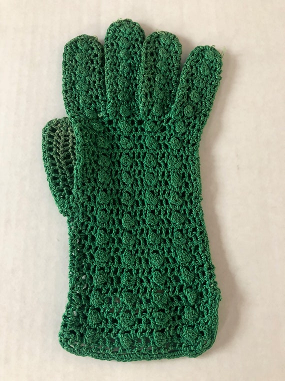 French Crocheted Gloves - VTG 1950s Ladies Green … - image 10