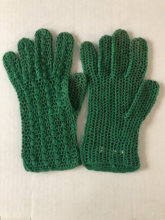 French Crocheted Gloves - VTG 1950s Ladies Green … - image 7