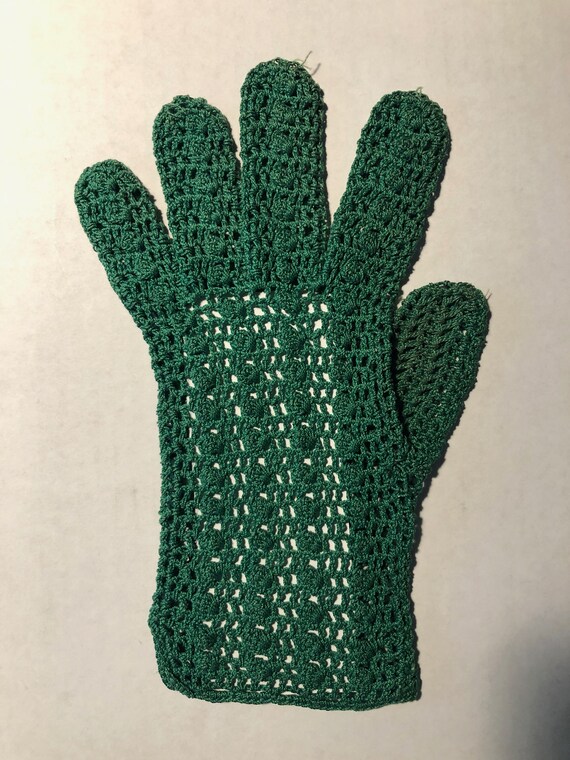 French Crocheted Gloves - VTG 1950s Ladies Green … - image 8