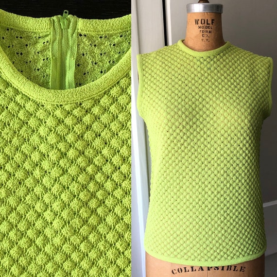 VTG Fun Bubblestitch Lime Green Nylon Knit Top - 1