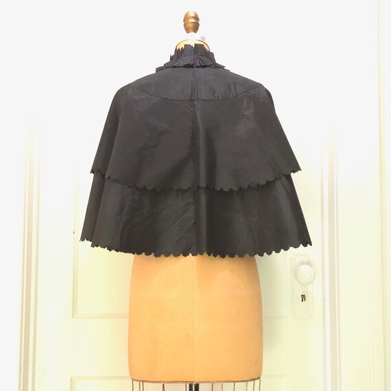 Victorian Black Silk Cape with Scallop Edges and … - image 2