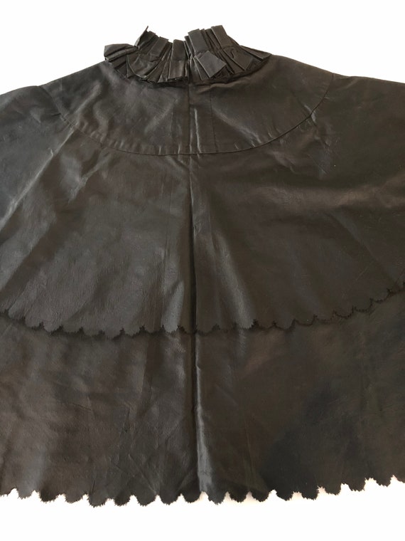 Victorian Black Silk Cape with Scallop Edges and … - image 8