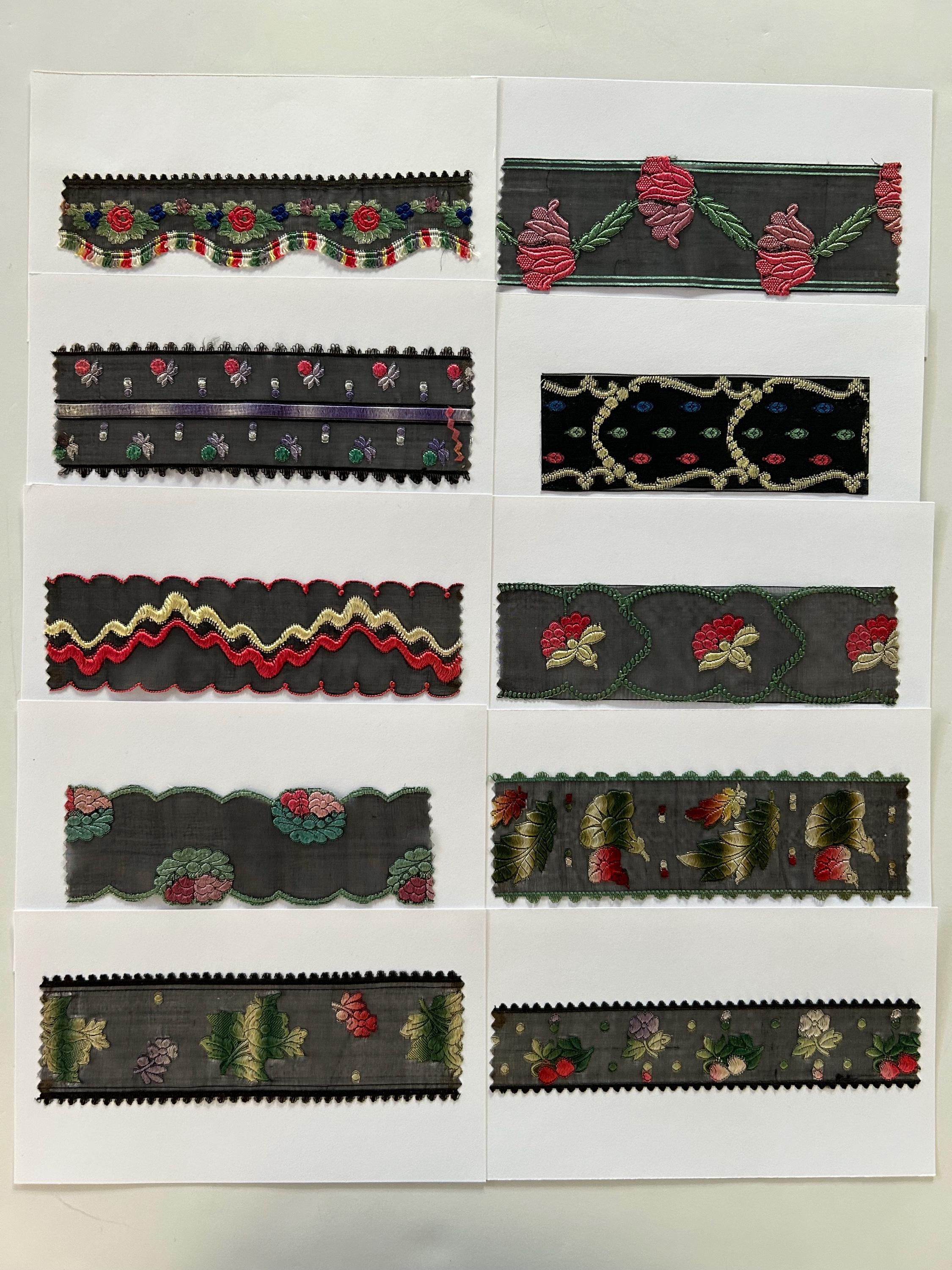 French Word Ribbon 10 French Ribbons - Flowers on Black Ribbon Samples - #9 - Etsy