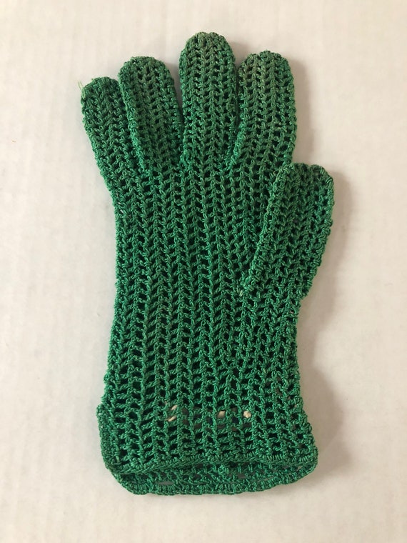 French Crocheted Gloves - VTG 1950s Ladies Green … - image 9