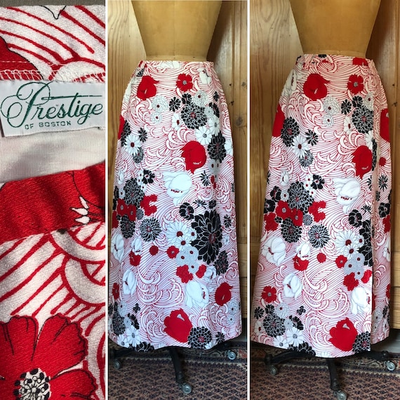 1970s PRESTIGE OF BOSTON Long Skirt With Japanese Floral Print - Etsy