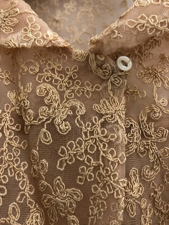 Pretty Pink 1940s Embroidered Floral Sheer Nylon … - image 3