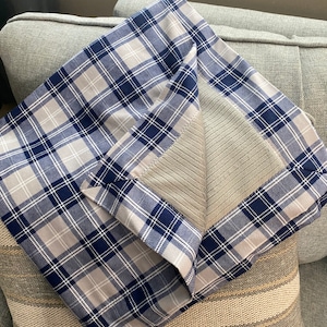 Grey Striped Minky Grey and Navy Plaid Flannel Receiving Baby Blanket