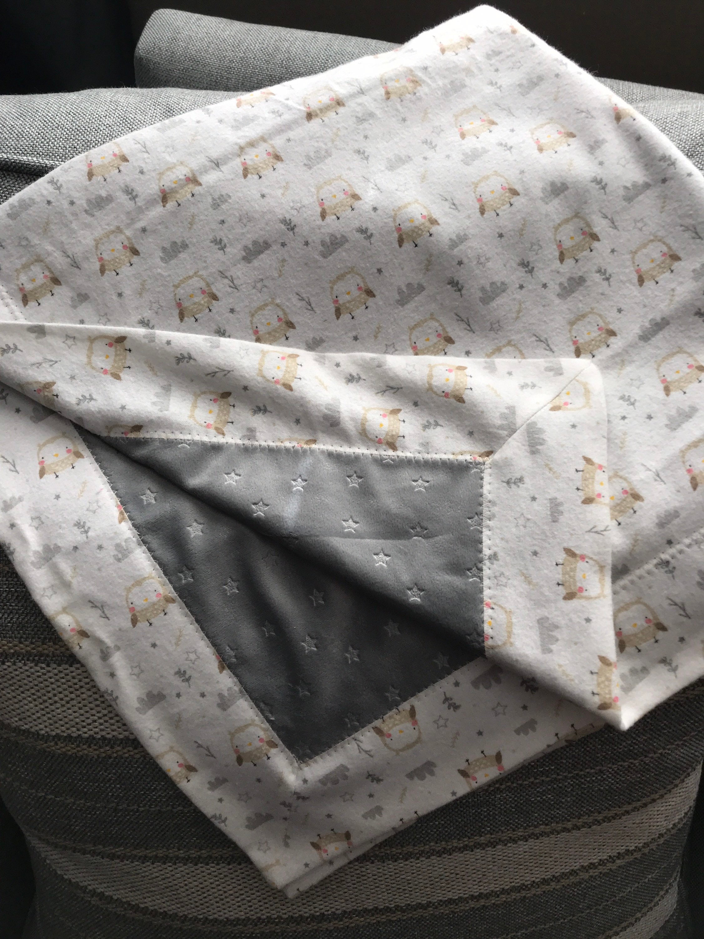 Grey Star Minky White Owl Flannel Receiving Baby Blanket