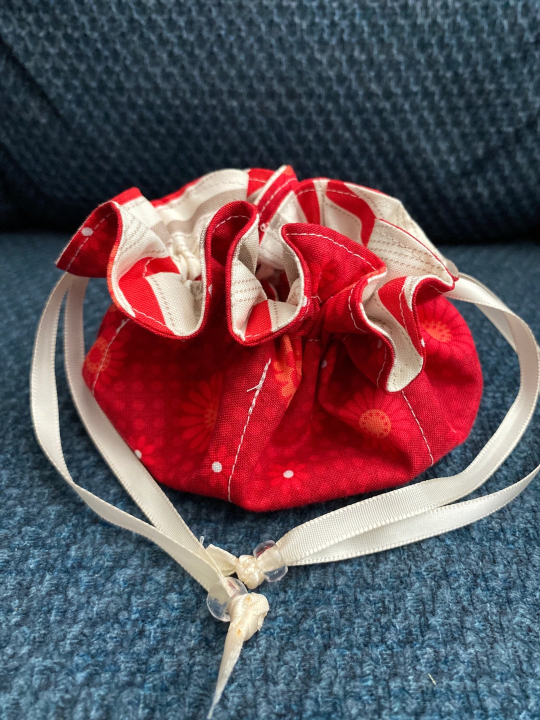 Drawstring Red Colors Drawstring Red Floral and Stripe Design Travel Jewelry Pouch - Etsy