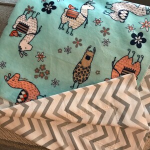 Llama Minky Grey Chevron Flannel Receiving Baby Blanket