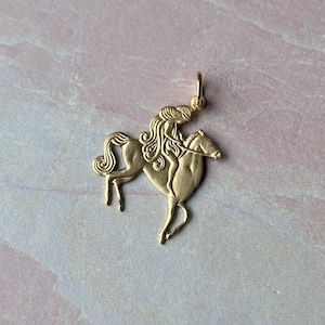 Vintage Brass Horse Rider Charm: Necklace or Bracelet Pendant Equestrian Woman Jewelry
