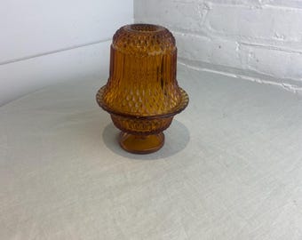 Vintage Indiana glass Amber diamond point ribbed Fairy lamp