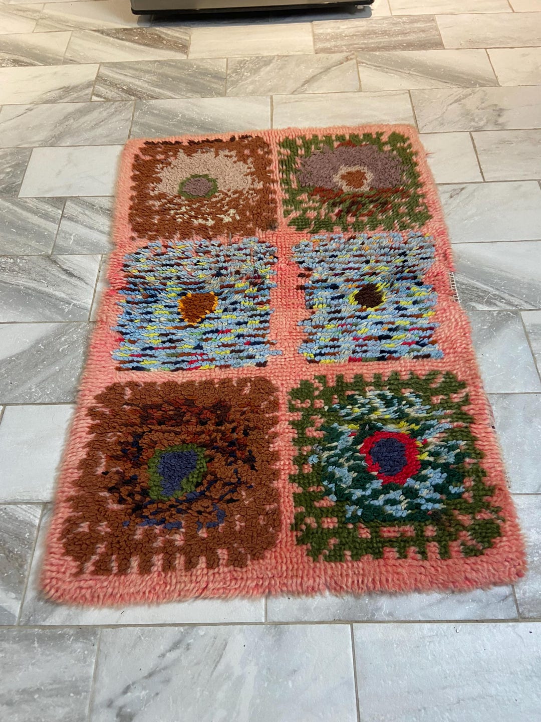 Vintage Multicolored Square Pattern Latch Hook Area Rug - Etsy