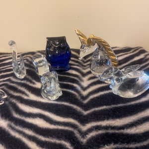 6 Vintage Handblown Glass Animals figurines