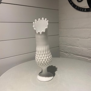 Vintage Fenton Milk Glass Hobnail Swung Vase