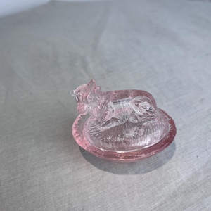 Pink Glass Mini Cow on a Nest Salt  Cellar