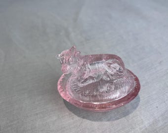 Pink Glass Mini Cow on a Nest Salt  Cellar